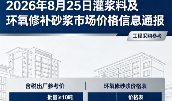 玉田2026年8月25日灌浆料及环氧修补砂浆市场价格信息通报